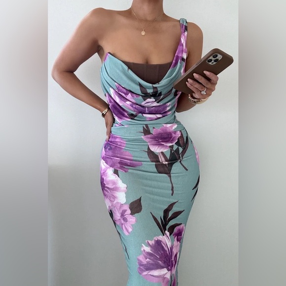 JLUXLABEL Sage Floral Georgiana One Shoulder Maxi Dress - Picture 2 of 5